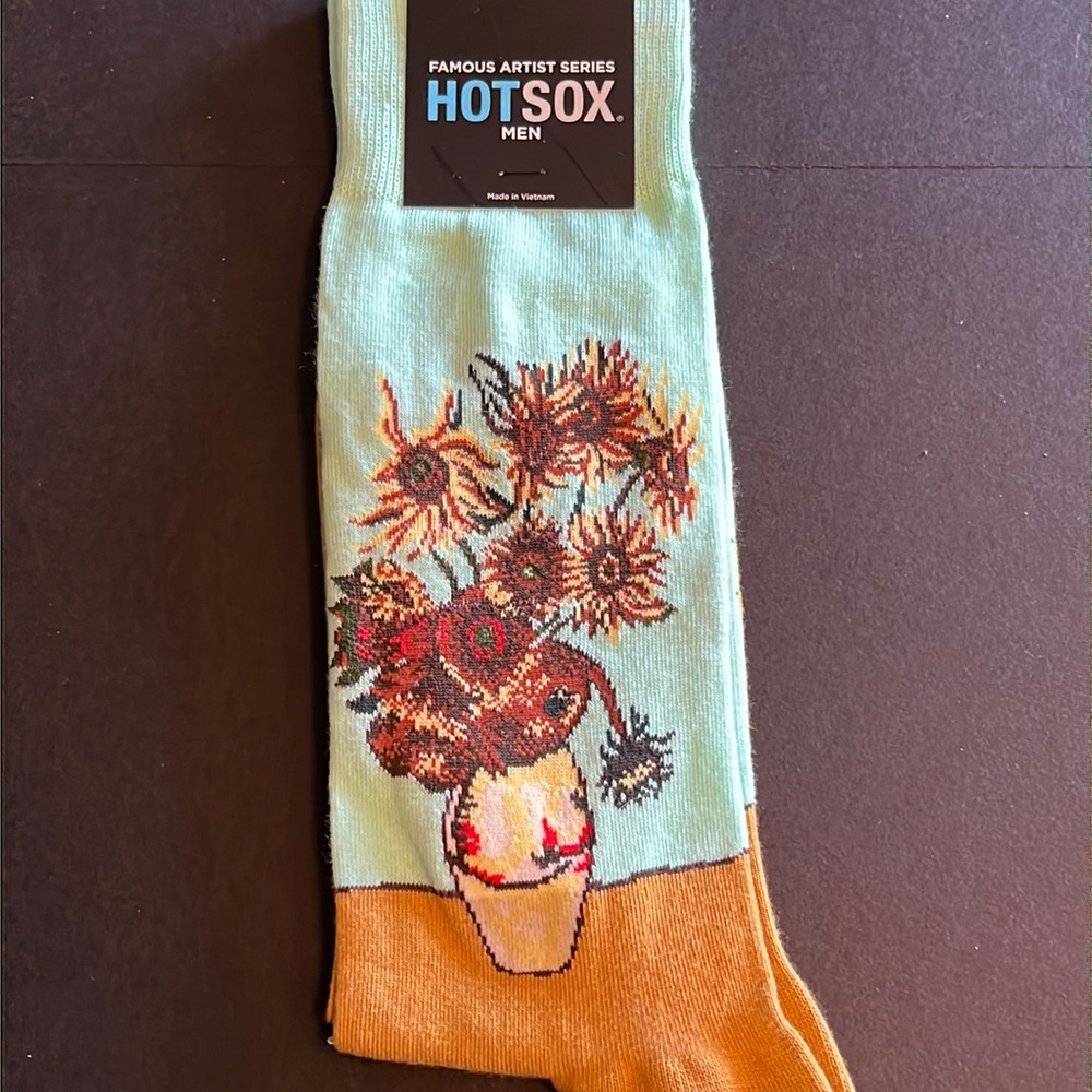 HOTSOX Van Gogh’s sunflower still life in mint green/ochre dress socks-NWT